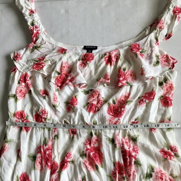 Torrid Off Shoulder Mini Floral Skater Dress Size 14 White Pink‎ - Picture 8 of 10